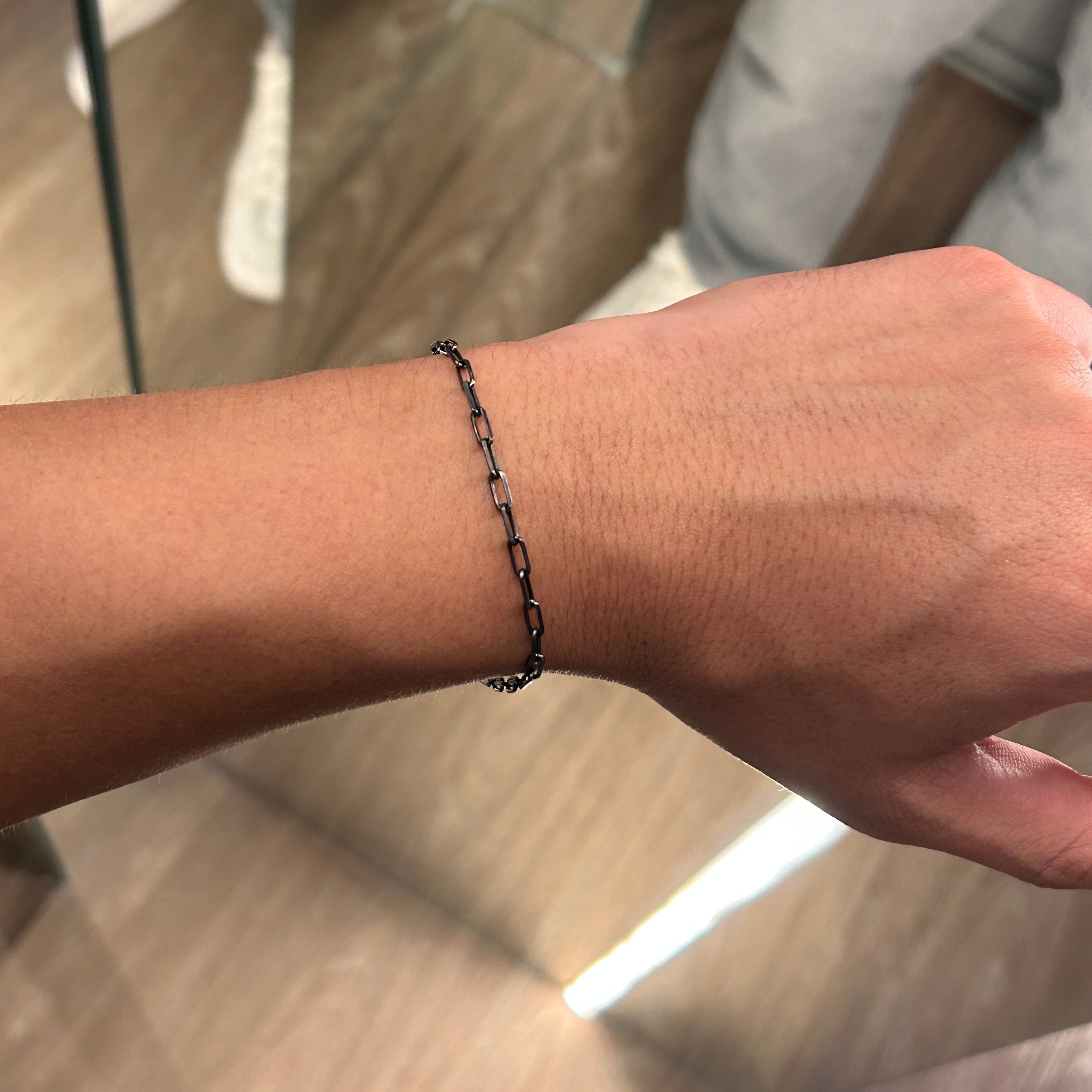 Pulseira Prata Cadeado Longa com Ródio Negro