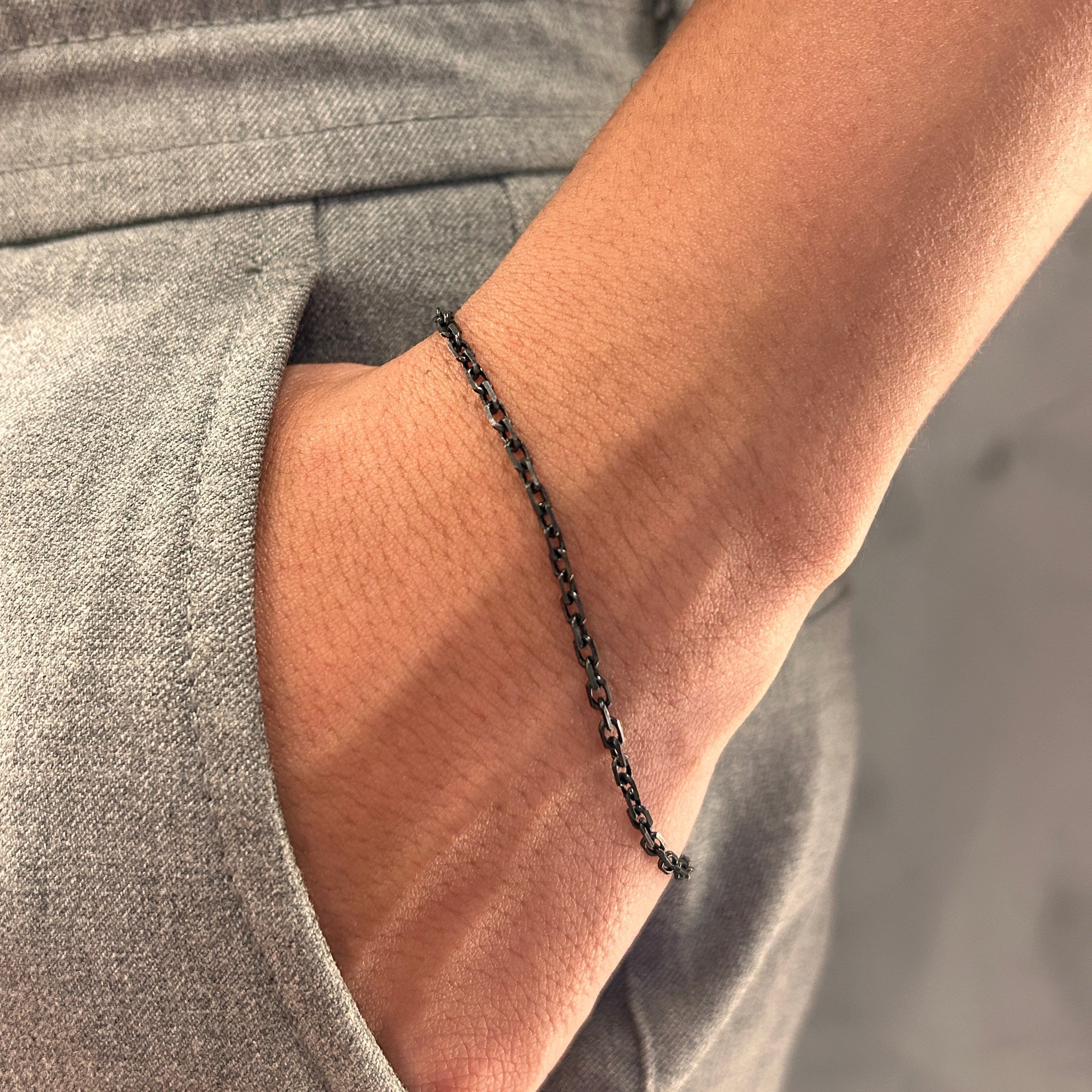 Pulseira Prata Cadeado com Ródio Negro
