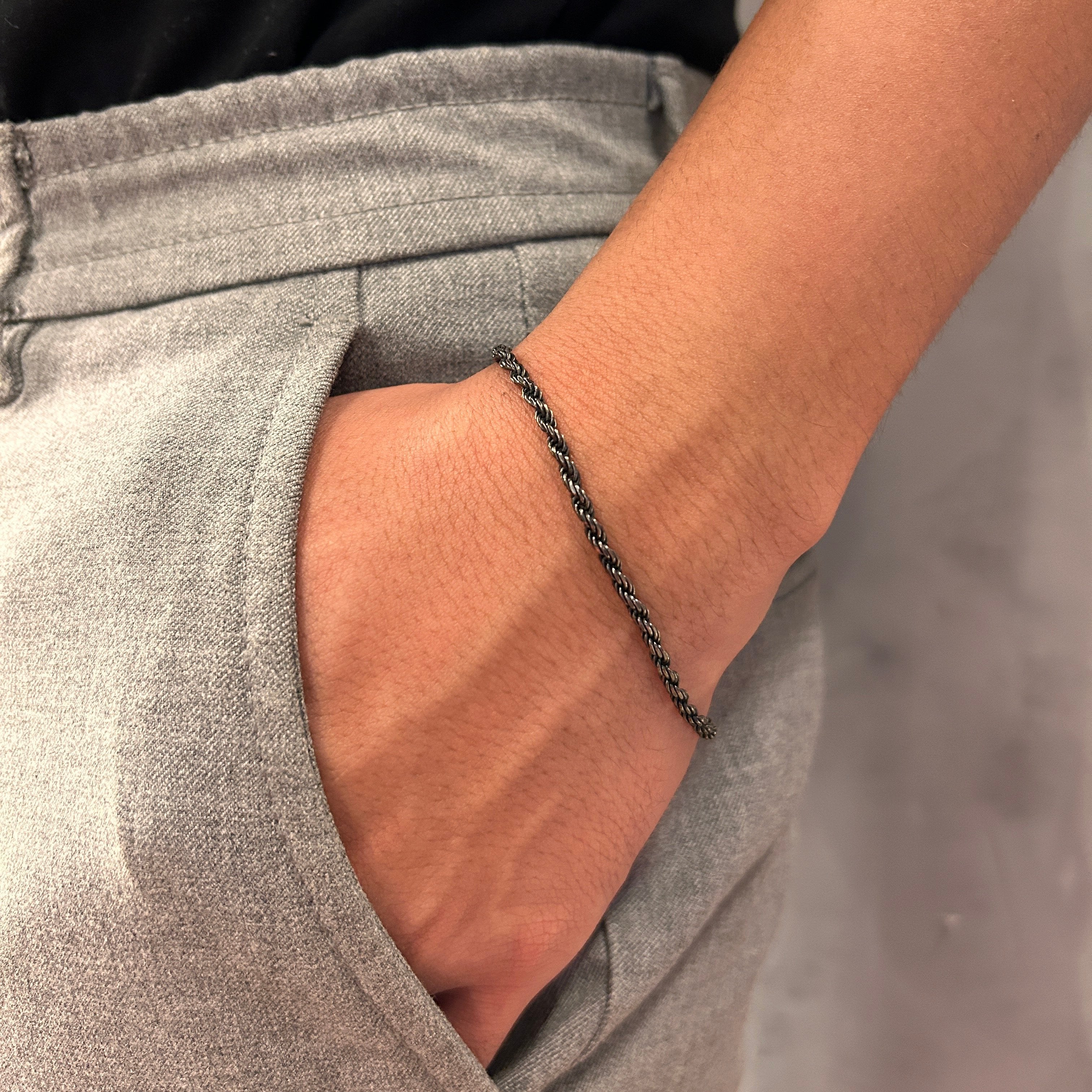 Pulseira Prata Fio Baiano com Ródio Negro
