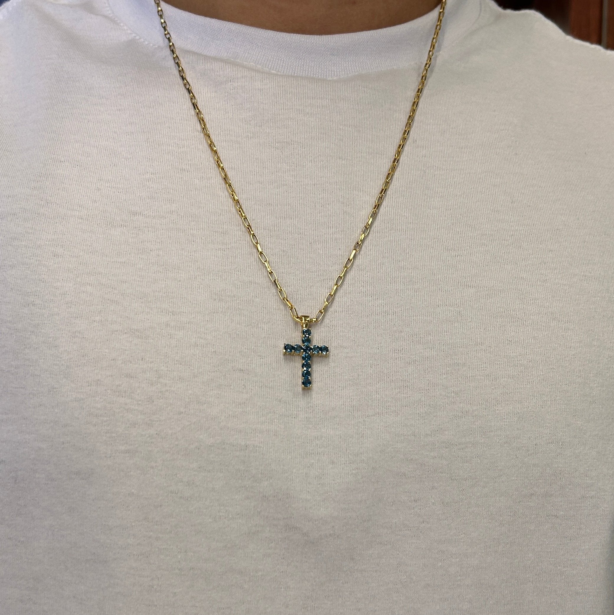 Pingente Crucifixo Médio Topázio Londrino em Ouro 18k