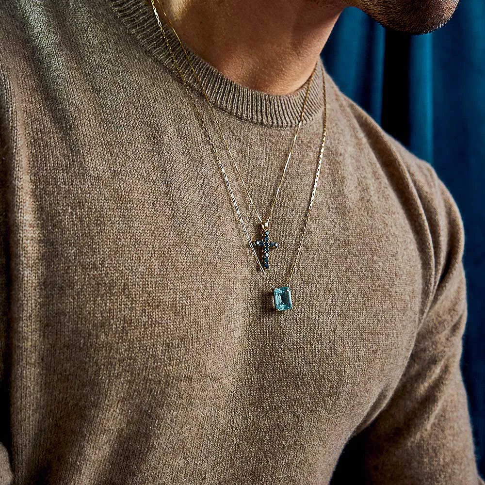 Pingente Crucifixo Médio Topázio Londrino em Ouro 18k