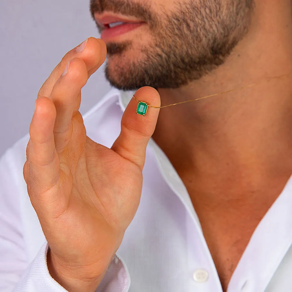 Pingente Esmeralda Brasileira 6x8 em Ouro 18k