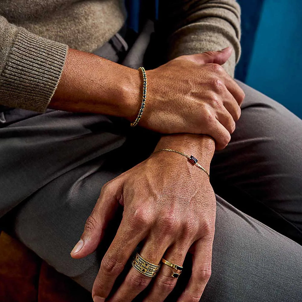 Pulseira Piastrine Ouro 18k com Granada Central 6x4