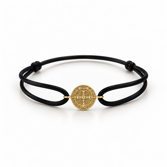 Pulseira Fio Seda Medalha São Bento Ouro 18k