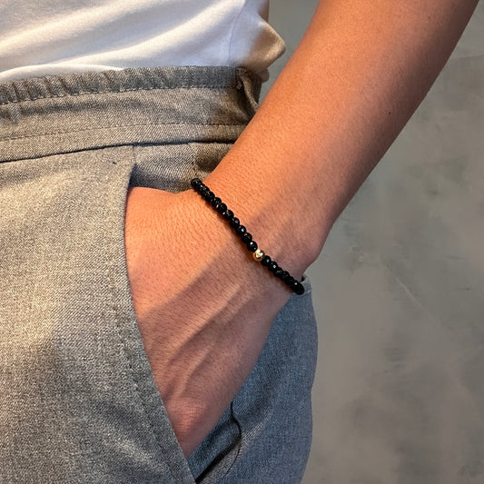 Pulseira Espinélios Negros Lapidação Facetada Ouro