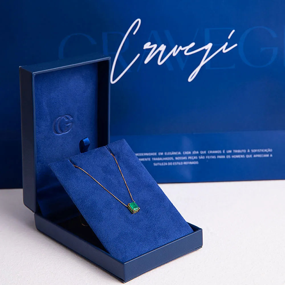 Pingente Esmeralda Brasileira 6x8 em Ouro 18k