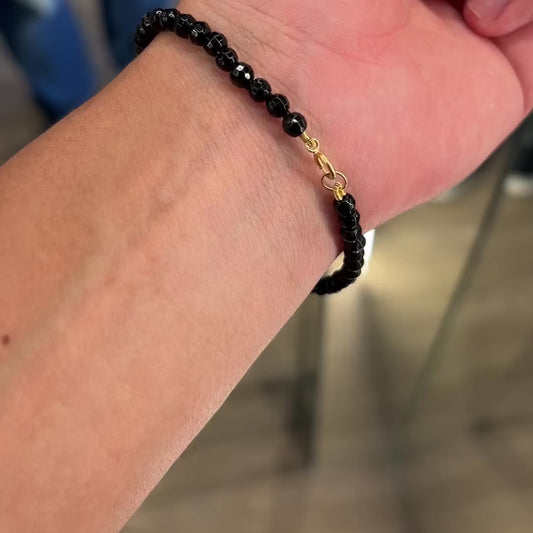 Pulseira Espinélios Negros Lapidação Facetada Ouro