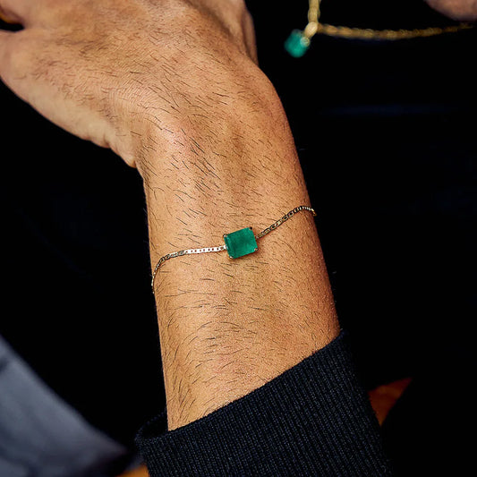 Pulseira Piastrine com Jade Central 10x8 em Ouro 18k