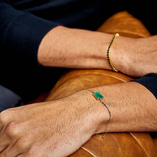 Pulseira Piastrine com Jade Central 10x8 em Ouro 18k