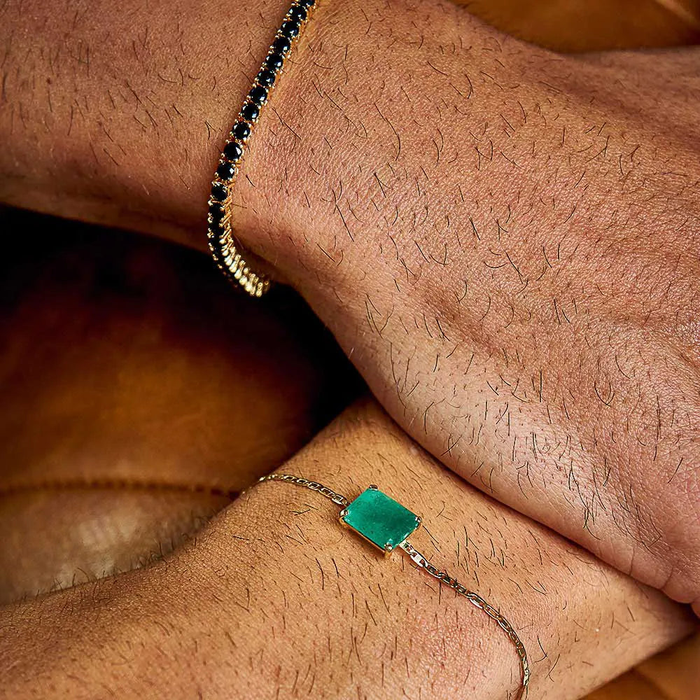 Pulseira Piastrine com Jade Central 10x8 em Ouro 18k